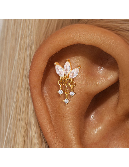 Labret LOTUS 3 pampilles 1.2mm - argent 925 doré à l'or fin