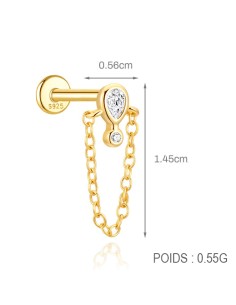 Labret GOUTTE 1,2mm - argent 925 doré à l'or fin