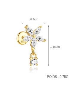 Labret VIOLETTE 1,2mm - argent 925 doré à l'or fin