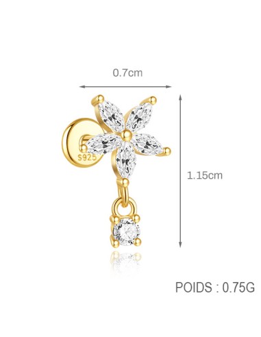 Labret VIOLETTE 1,2mm - argent 925 doré à l'or fin