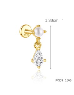 Labret PERLE 1,2mm - argent 925 doré à l'or fin