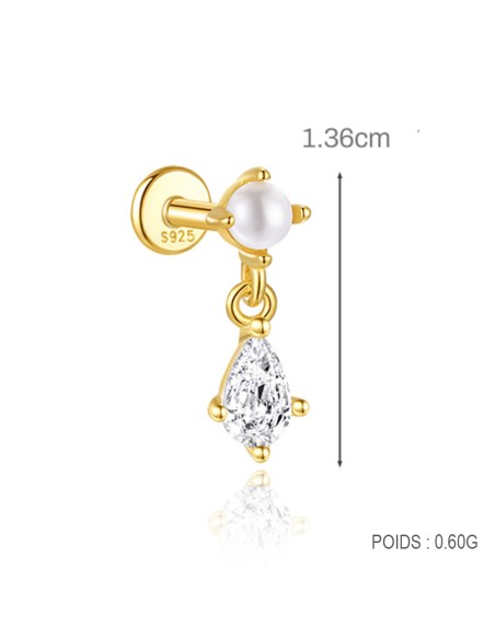 Labret PERLE 1,2mm - argent 925 doré à l'or fin