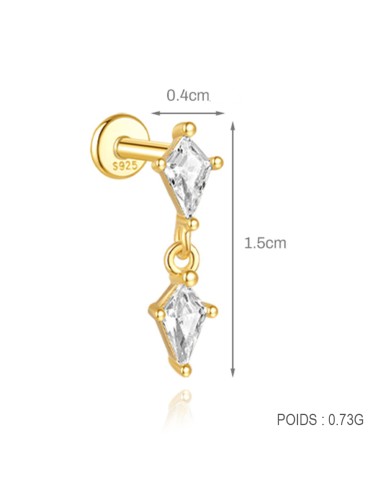 Labret LOSANGE 1,2mm - argent 925 doré à l'or fin
