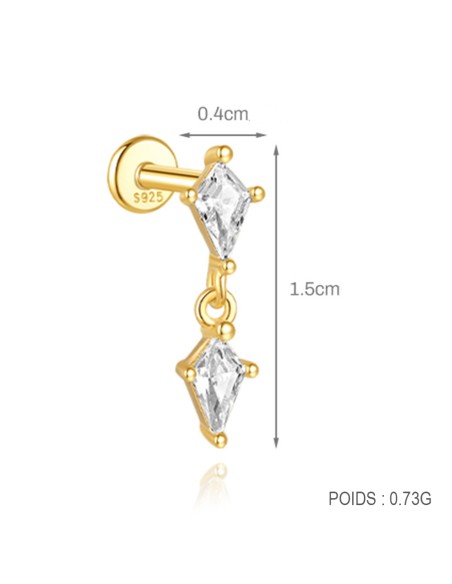 Labret LOSANGE 1,2mm - argent 925 doré à l'or fin