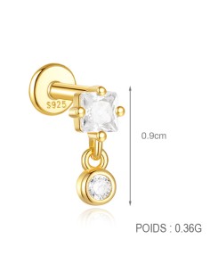 Labret CARRE 1,2mm - argent 925 doré à l'or fin