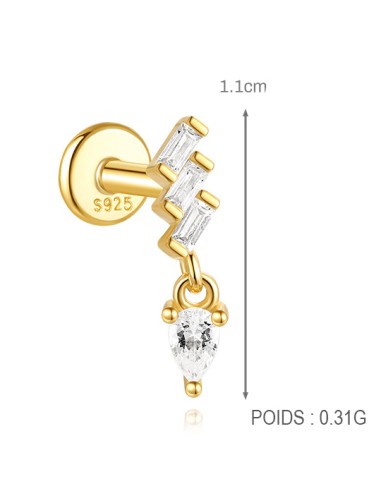 Labret BAGUETTE 1,2mm - argent 925 doré à l'or fin