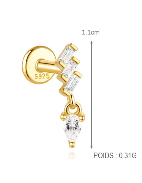 Labret BAGUETTE 1,2mm - argent 925 doré à l'or fin