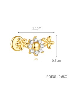Labret 3 FLEURS 1,2mm - argent 925 doré à l'or fin