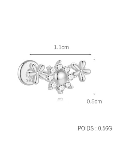 Labret 3 FLEURS 1,2mm - argent 925
