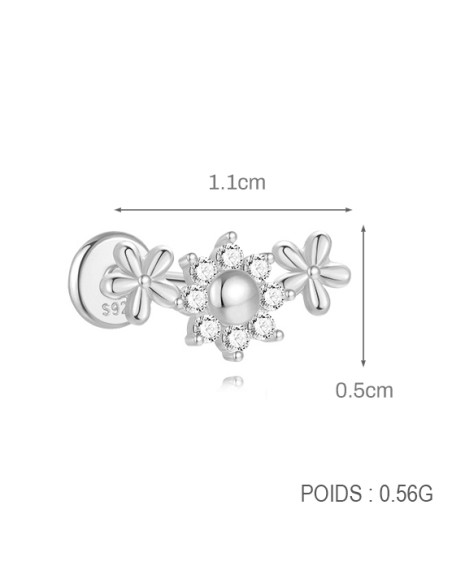 Labret 3 FLEURS 1,2mm - argent 925