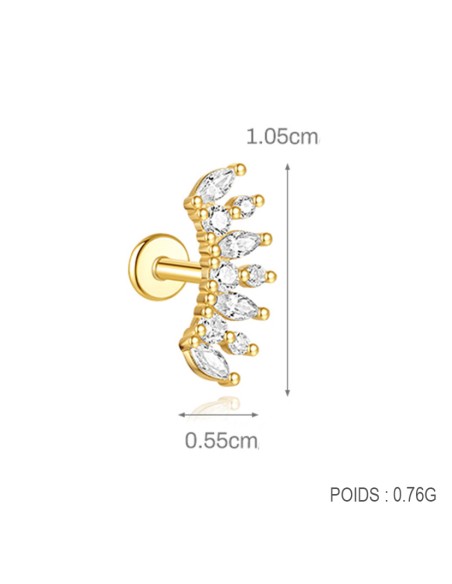Labret COURONNE 1,2mm - argent 925 doré à l'or fin
