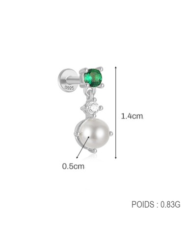 Labret VERT ET PERLE 1,2mm - argent 925