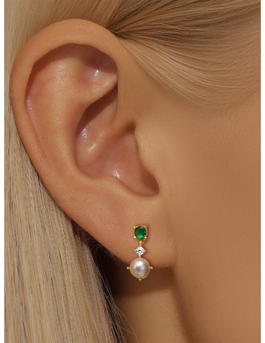 Labret VERT ET PERLE 1,2mm - argent 925 doré à...