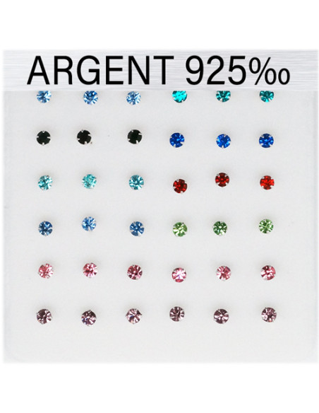 Boite piercing nez à couder 2.5mm CZ Couleur