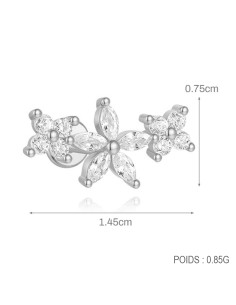 Labret 3 FLEURS CZ 1,2mm - argent 925