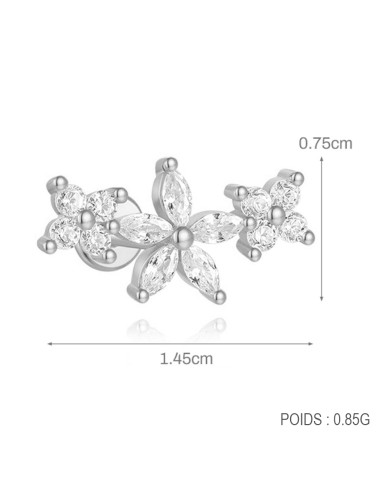 Labret 3 FLEURS CZ 1,2mm - argent 925