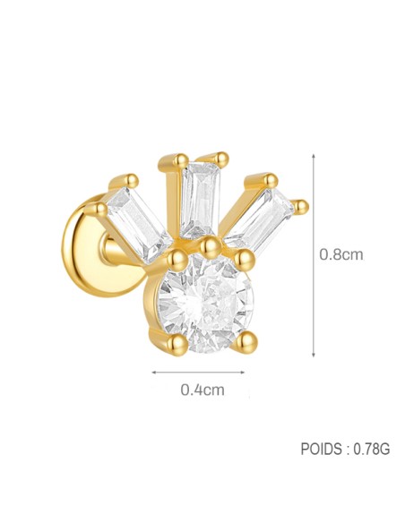 Labret ANANAS 1,2mm - argent 925 doré à l'or fin