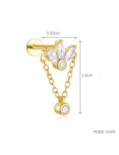 Labret PLUME 1,2mm - argent 925 doré à l'or fin