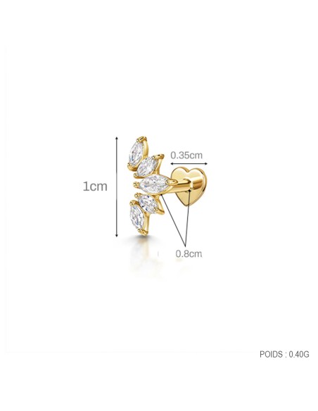 Labret DAME DE COEUR 1,2mm - argent 925 doré à l'or fin