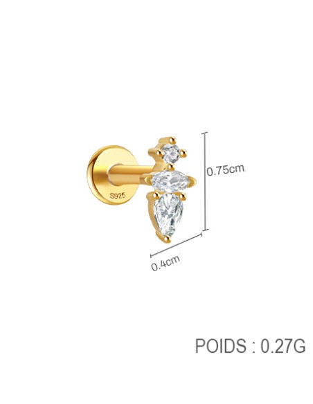 Labret ROYALE BIS 1,2mm - argent 925 doré à l'or fin