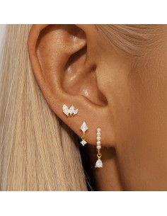 Set 3 boucles perles & zirconium - argent 925 doré à l'or... 2