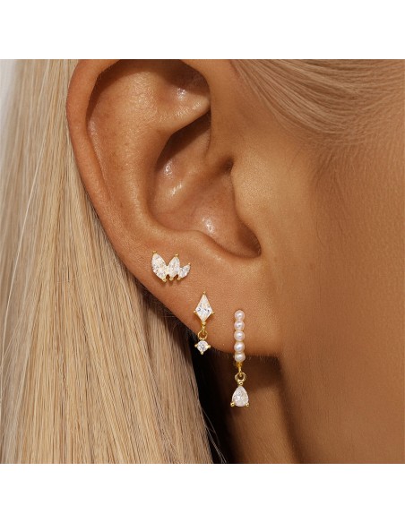 Set 3 boucles perles & zirconium - argent 925