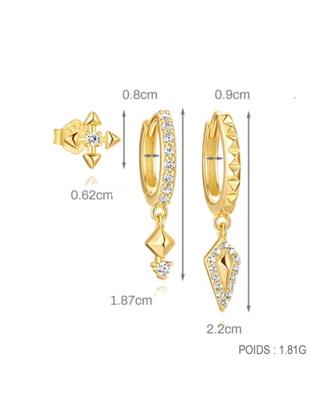 Set 3 boucles CREOLES - argent 925 doré à l'or fin