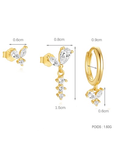 Set 3 boucles AILES - argent 925 doré à l'or fin