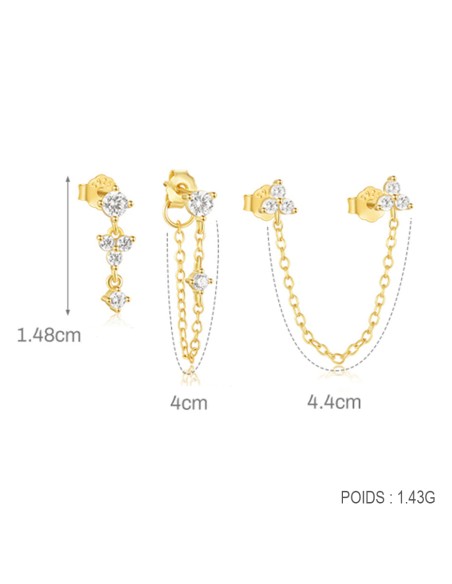 Set 3 boucles POINT - argent 925 doré à l'or fin