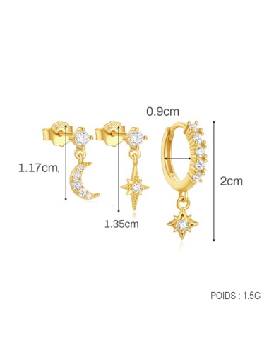 Set 3 boucles ASTRAL - argent 925 doré à l'or fin