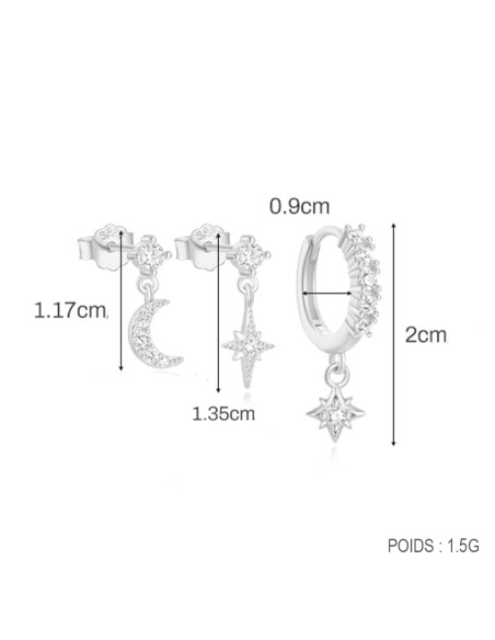 Set 3 boucles ASTRAL - argent 925