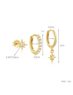 Set 3 boucles ETOILES - argent 925 doré à l'or fin