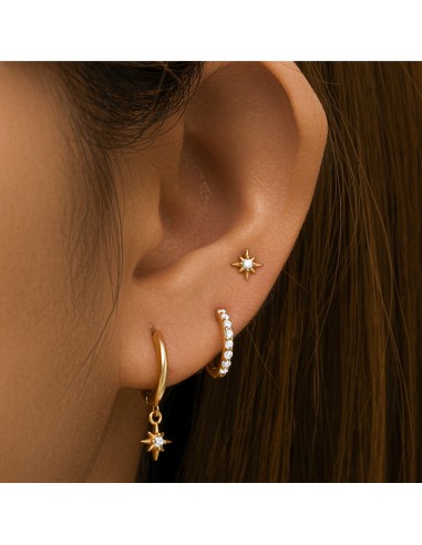 Set 3 boucles ETOILES - argent 925 doré à l'or fin