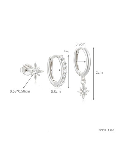 Set 3 boucles ETOILES - argent 925