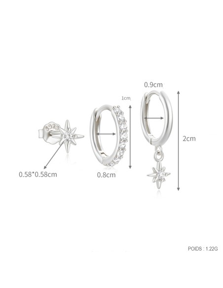 Set 3 boucles ETOILES - argent 925