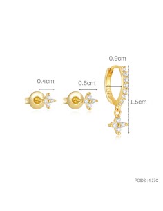 Set 3 boucles FLEURS - argent 925 doré à l'or fin