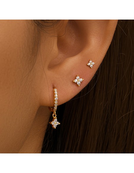 Set 3 boucles FLEURS - argent 925 doré à l'or fin