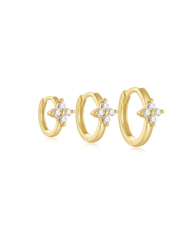 Set 3 créoles FLEUR - argent 925 doré à l'or fin