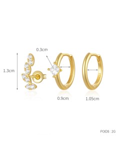 Set 3 créoles LEAF - argent 925 doré à l'or fin