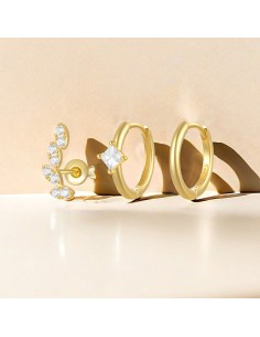 Set 3 créoles LEAF - argent 925 doré à l'or fin 2