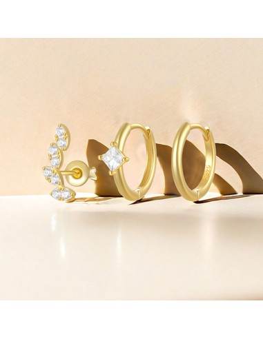 Set 3 créoles LEAF - argent 925 doré à l'or fin