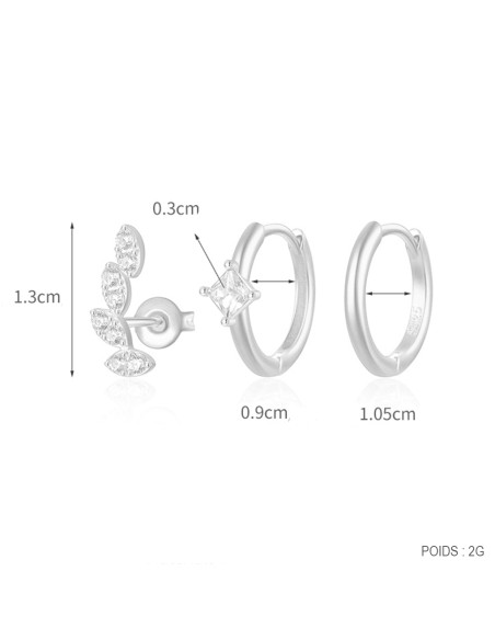 Set 3 créoles LEAF - argent 925