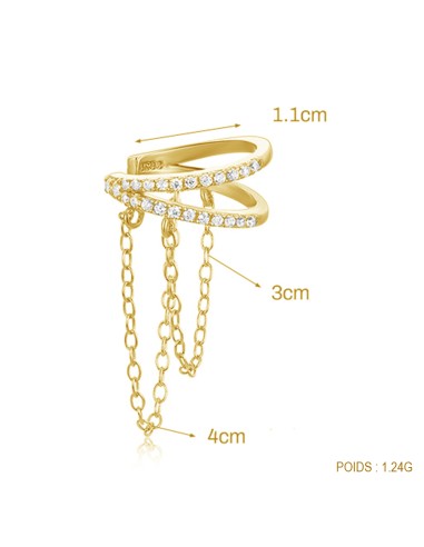 BAGUE OREILLE double anneaux et chaines -...