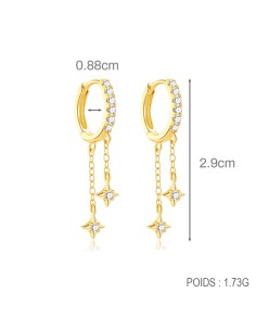 Boucles d'oreilles argent 925 doré à l'or fin - 4 STARS