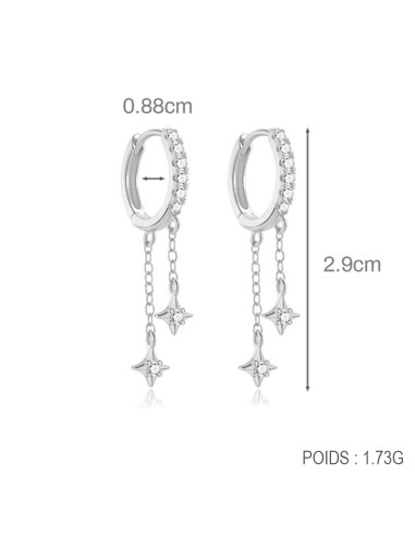 Boucles d'oreilles argent 925 - 4 STARS