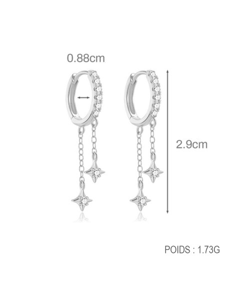 Boucles d'oreilles argent 925 - 4 STARS