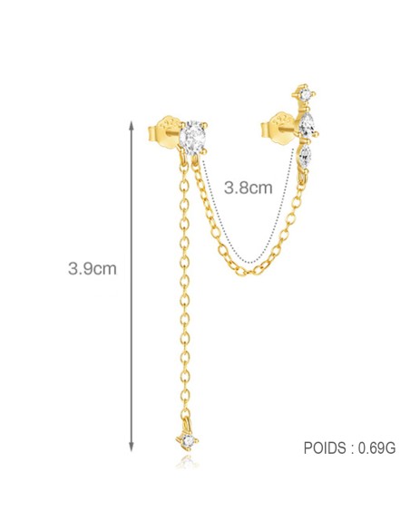 DRAPE CHAINE – Boucle d’oreille double en argent 925 doré à l'or fin