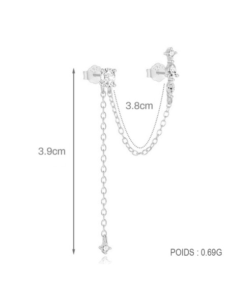 DRAPE CHAINE – Boucle d’oreille double en argent 925