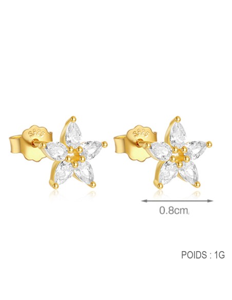 Boucles d'oreilles argent 925 doré à l'or fin - FLEUR