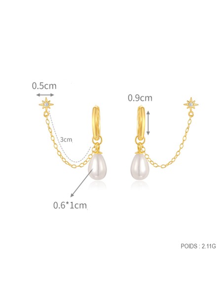 Boucles d'oreilles argent 925 doré à l'or fin - PERLE